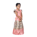 Bubblegum pink embroidered Pattupavadai top with a 3D floral skirt