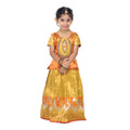Copper tissue top Pattupavadai set embroidered with beads paired along with orange skirt - Combo